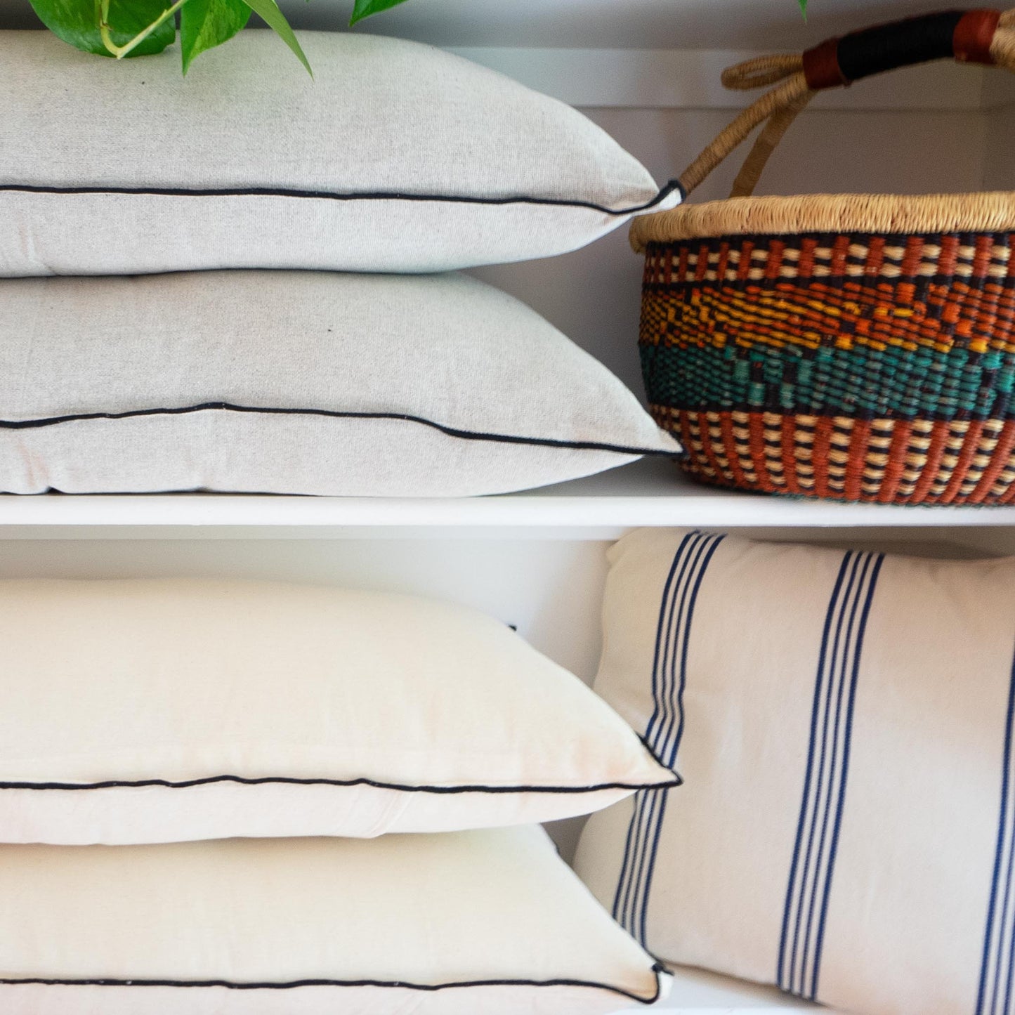 Balanced Blue Stripe Off - White Cotton Cushion