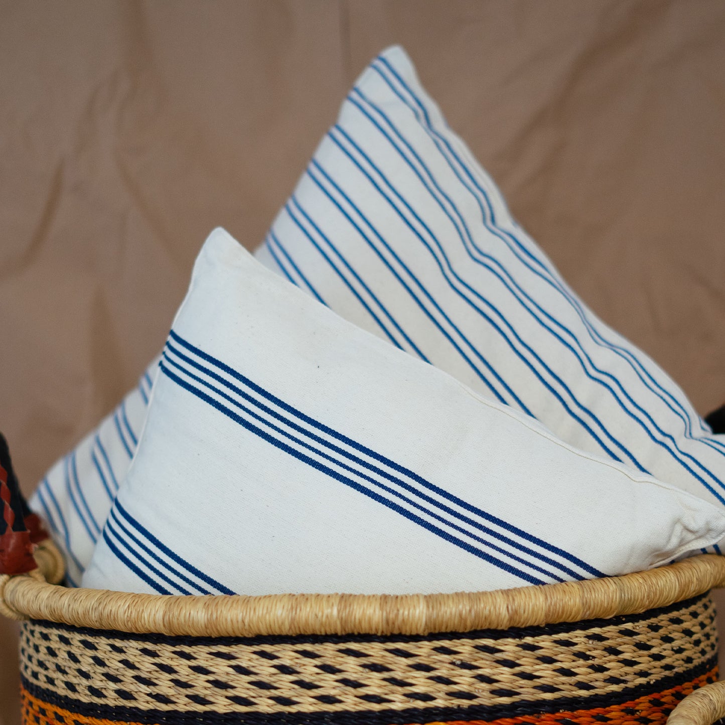Balanced Blue Stripe Off - White Cotton Cushion