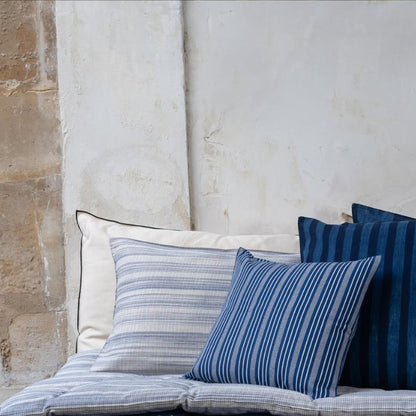 White Striped Navy Blue Cotton Cushion