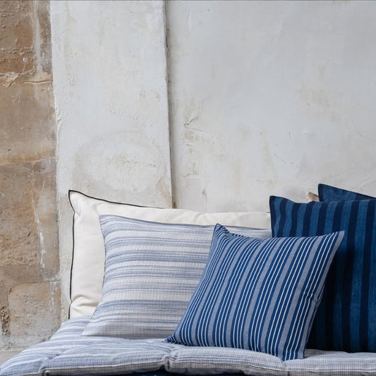 White Striped Navy Blue Cotton Cushion